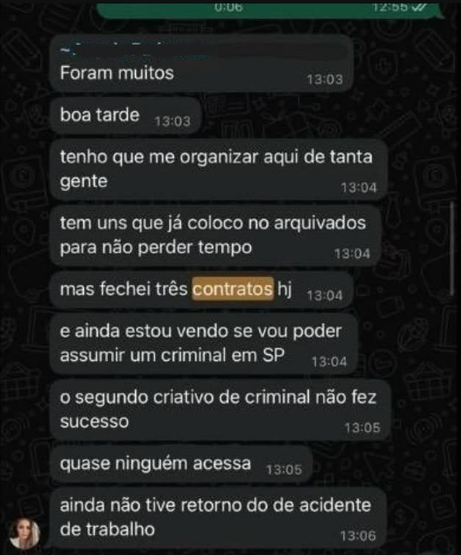 Print de conversa — 3 contratos fechados em um único dia
